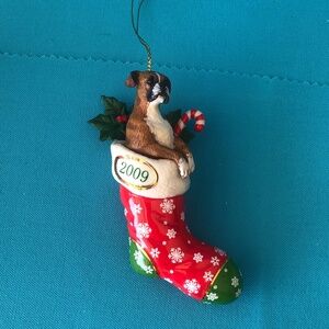 2009 Boxer Dog in Stocking Christmas Ornament